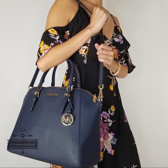 Michael Kors Large Ciara Satchel navy crossbody - Picture 7 of 8
